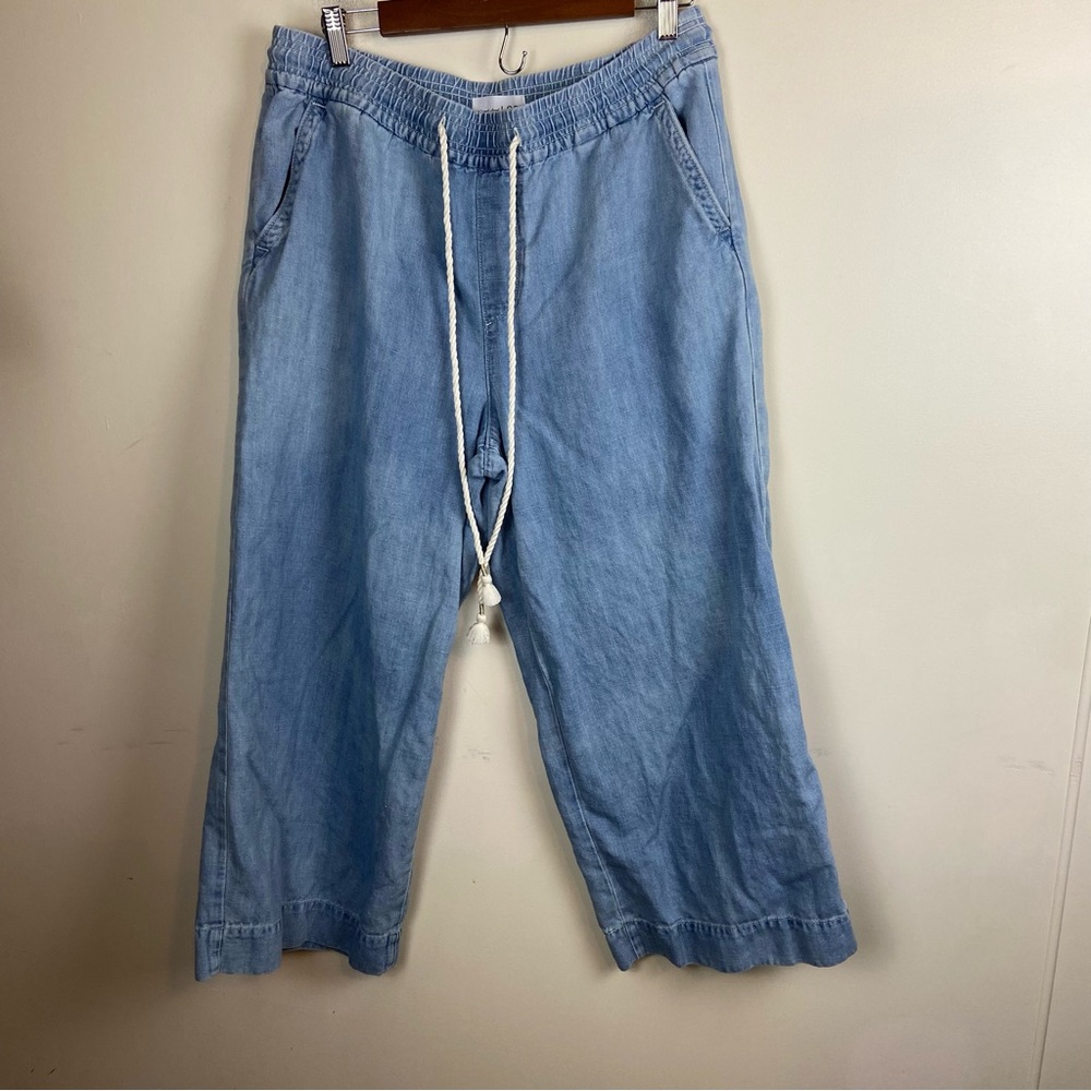 LOFT Women’s Linen Cotton Blend Wide Leg Coastal Cropped Pants Capris Size Large